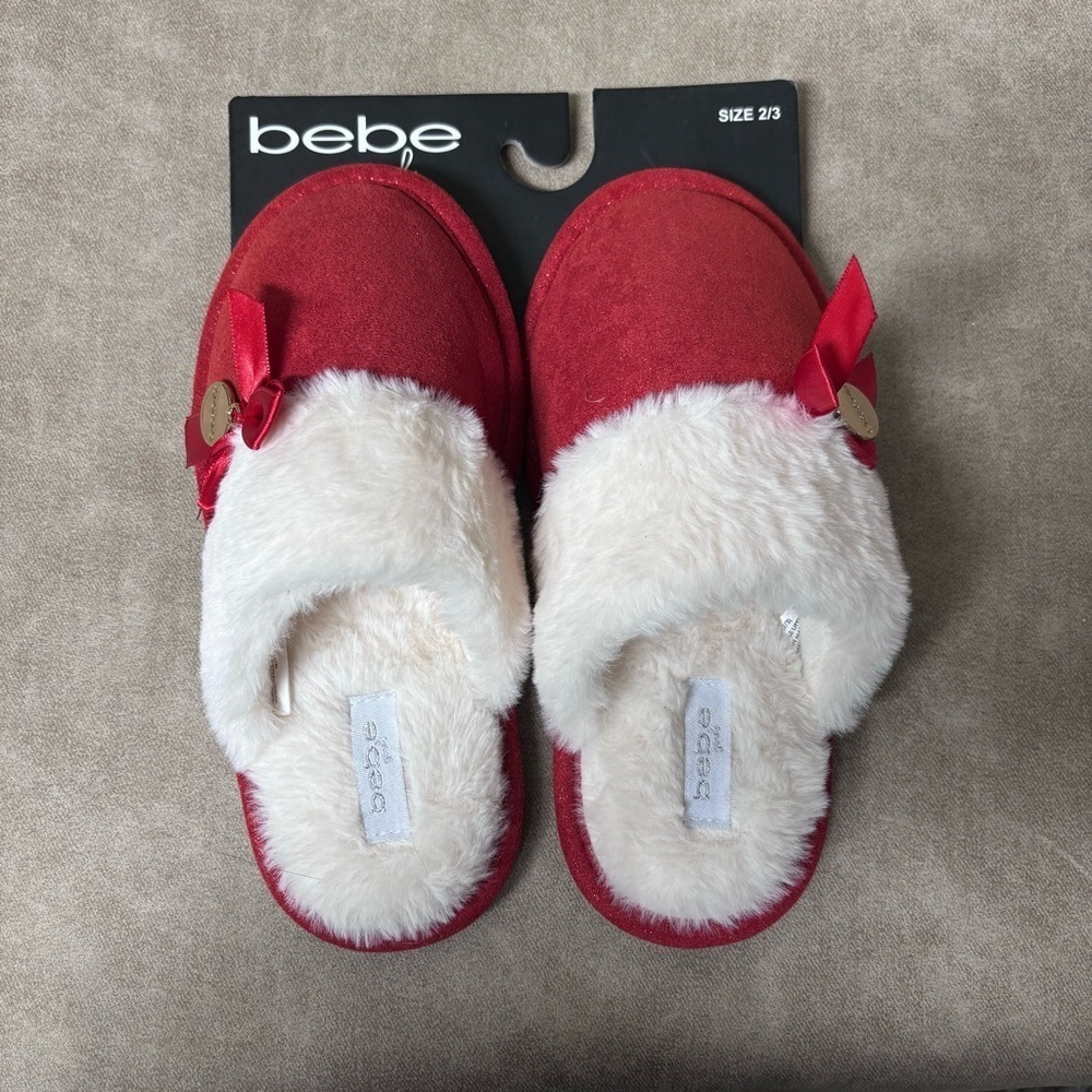 Bebe Girls Red Glitter Soft Slippers Sz 2/3